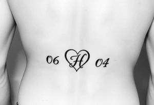 06-09-04 written and under it is a heart inside the heart is a letter H in cursive on the lower back waist tattoo idea