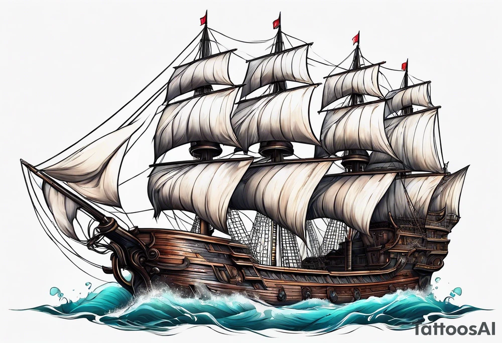 huge dark wooden ship tattoo idea