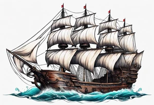 huge dark wooden ship tattoo idea