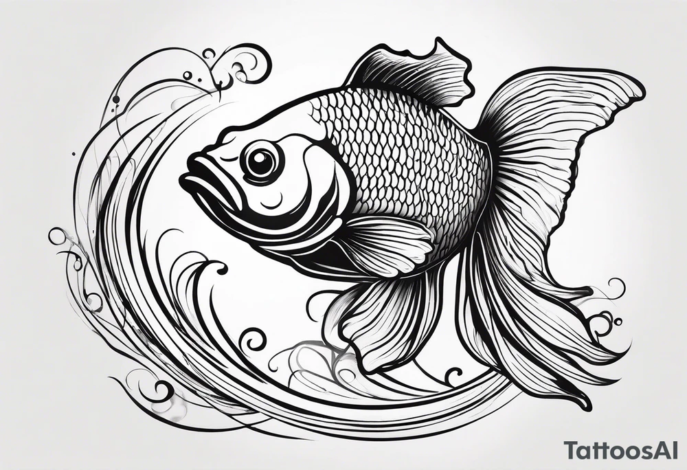 “Create a delicate tattoo of a goldfish swimming in a wave, emphasizing its flowing fins and graceful movement. tattoo idea