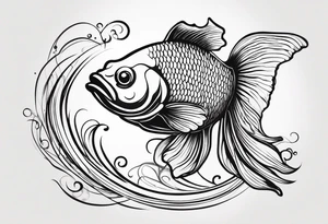 “Create a delicate tattoo of a goldfish swimming in a wave, emphasizing its flowing fins and graceful movement. tattoo idea