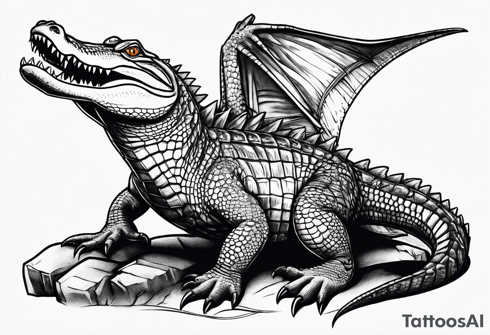 Full body alligator with tail leg top view tattoo idea