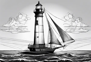 maritime lighthouse in a front view sailboat serving as a mast for a sail. tattoo idea