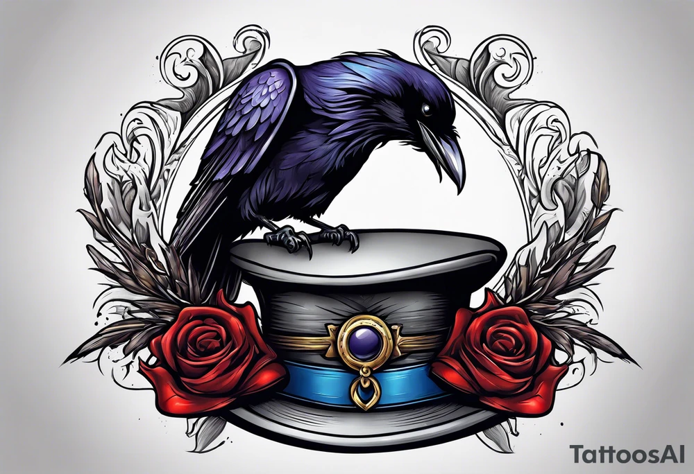 a raven sitting on top of the ravenmasters hat tattoo idea