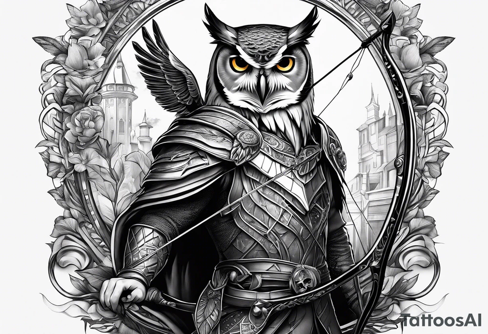 A young princes with a bow and arrow and an owl tattoo idea