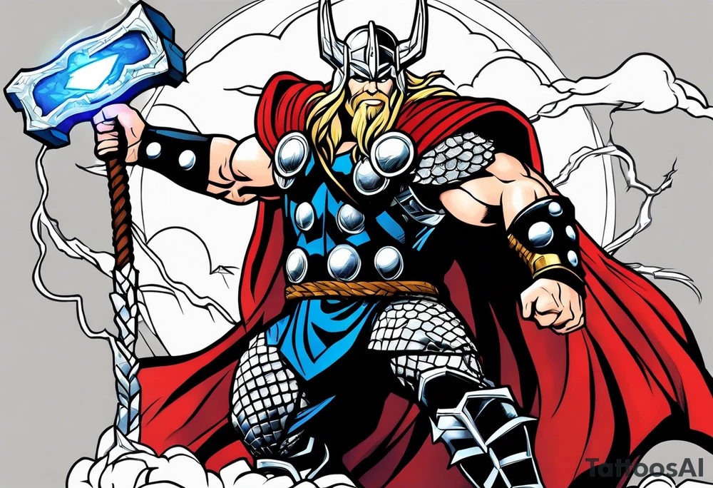 The Mighty Thor  with lightning in the background tattoo idea