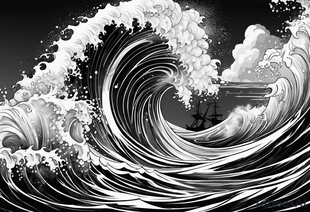 Poseidon steht in einer Welle im Meer tattoo idea