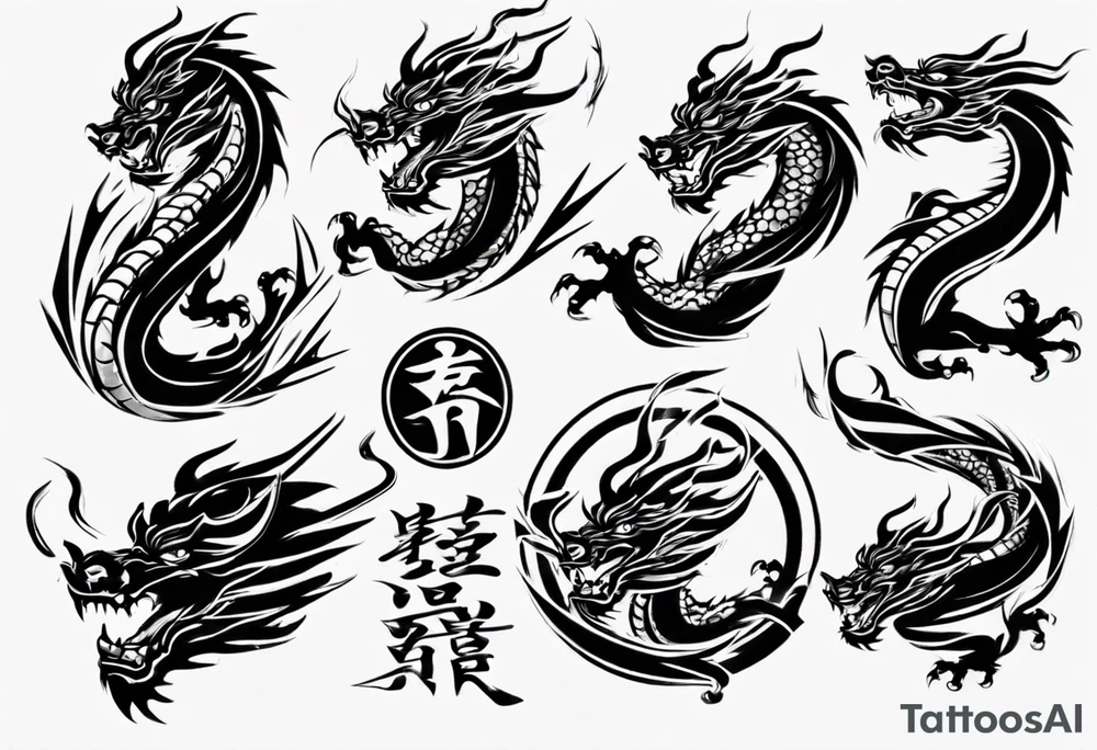 Taekwondo blackbelt with korean dragon in background tattoo idea