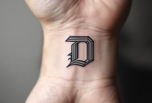 Minimalist Geometric D – A clean, thin-line letter D made from sharp black lines and accented with soft gray shadows. tattoo idea