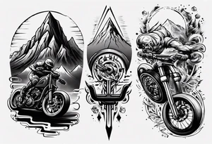 flexed bicep with road bicycle and a mountain tattoo idea