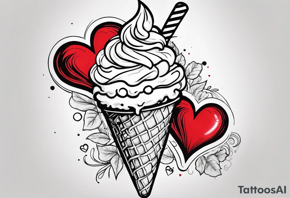 small one scoop ice cream cone with small red heart on it somewhere with unicorn tattoo idea
