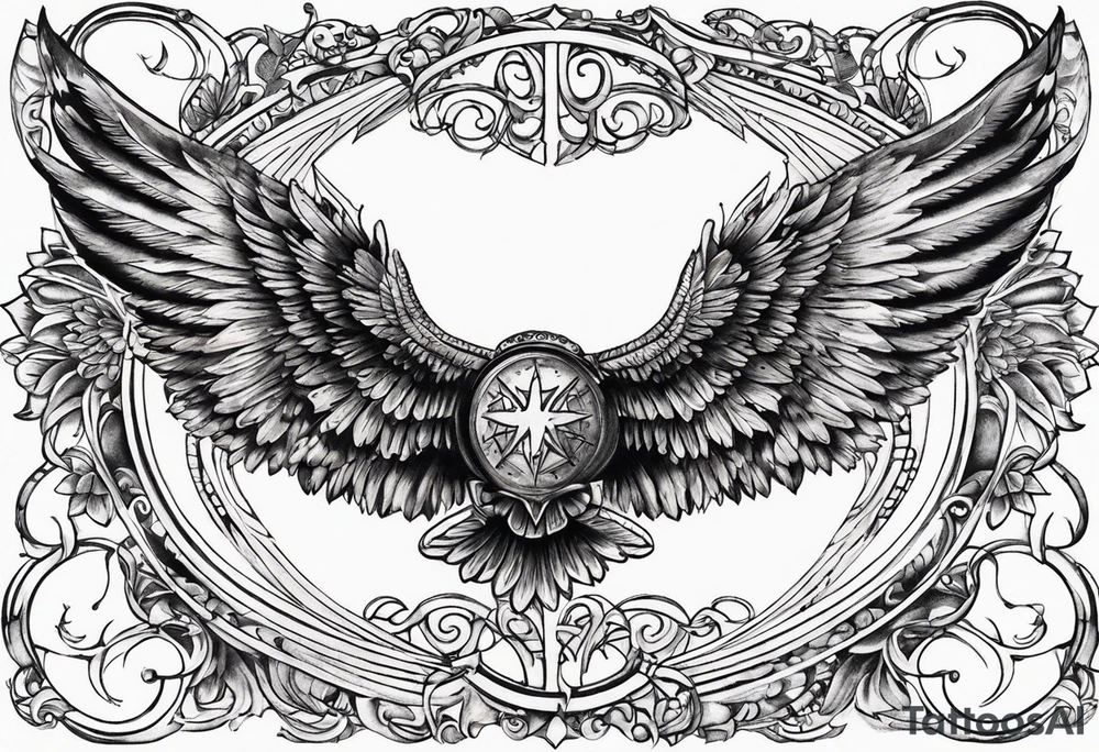 wings with the date September 28, 2005 in the center tattoo idea