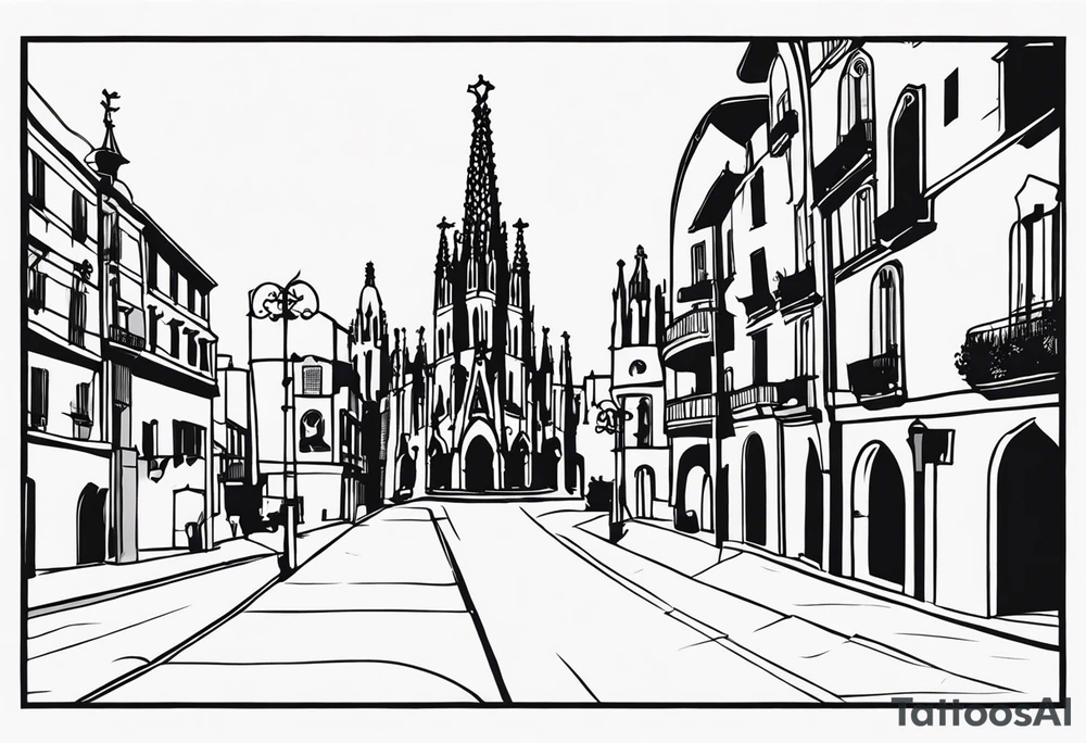 Simple design representing Barcelona gothic quarter tattoo idea