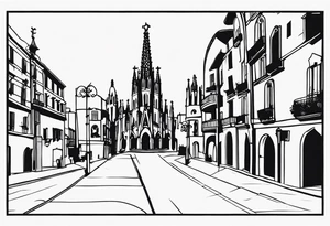 Simple design representing Barcelona gothic quarter tattoo idea