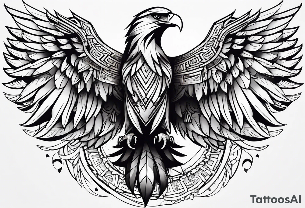 tribal eagle morphed with phoenix and human figure. forearm tattoo idea