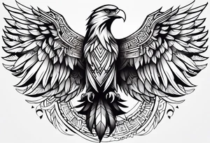 tribal eagle morphed with phoenix and human figure. forearm tattoo idea