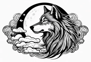 Wolf moon clouds dreads tattoo idea