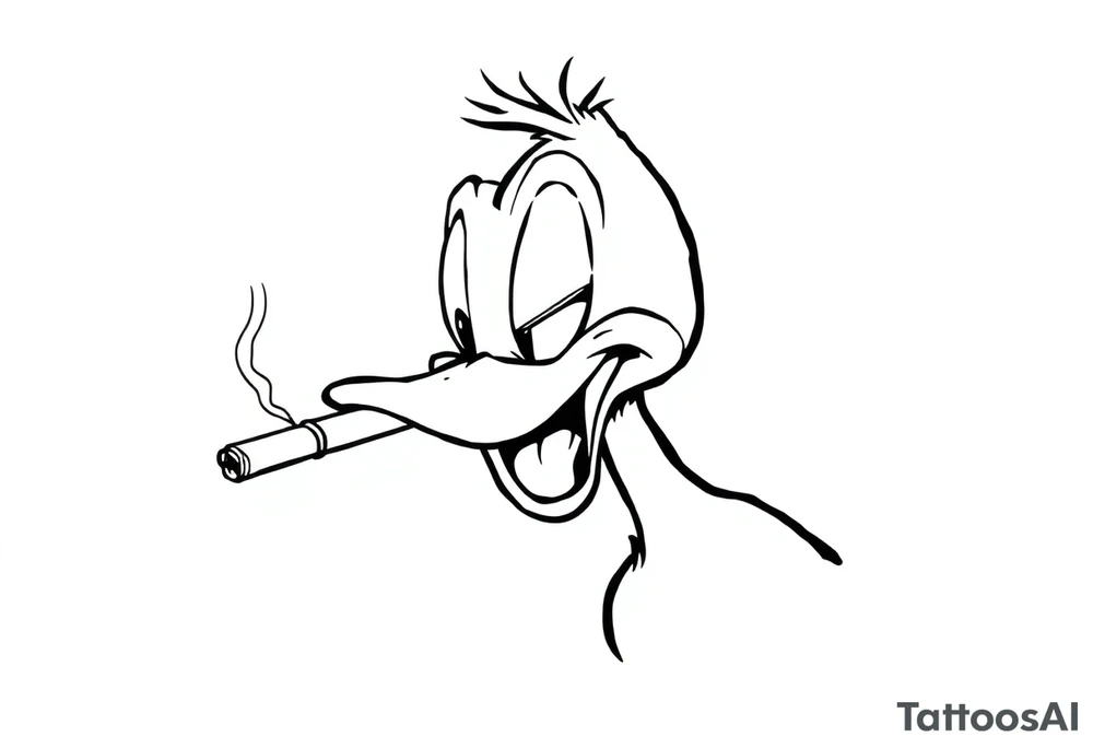 90s looking Daffy duck  smoking a rolled cigarette tattoo idea
