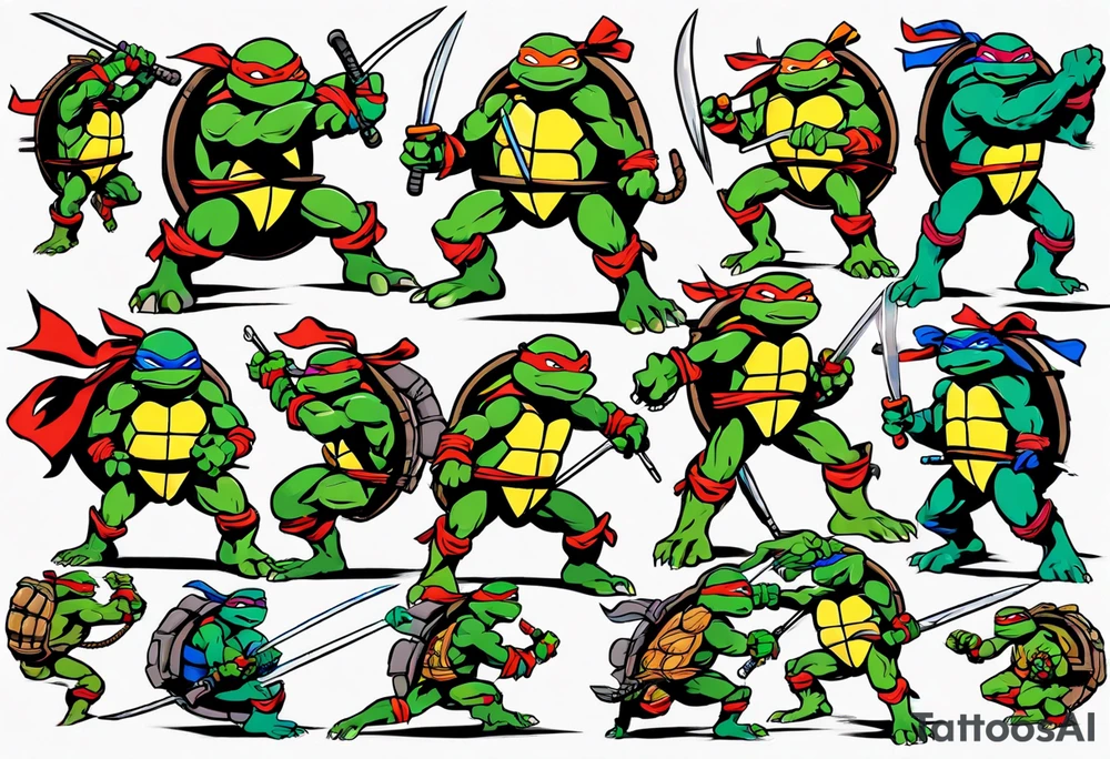 teenage mutant ninja turtles fighting scene tattoo idea