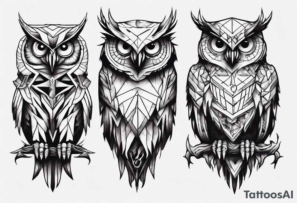 Demonic Owl looking to the rights tattoo idea