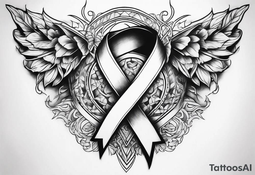 Cancer ribbon chest tattoo tattoo idea