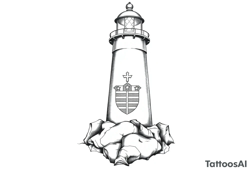 Lighthouse with coat of arms tattoo idea