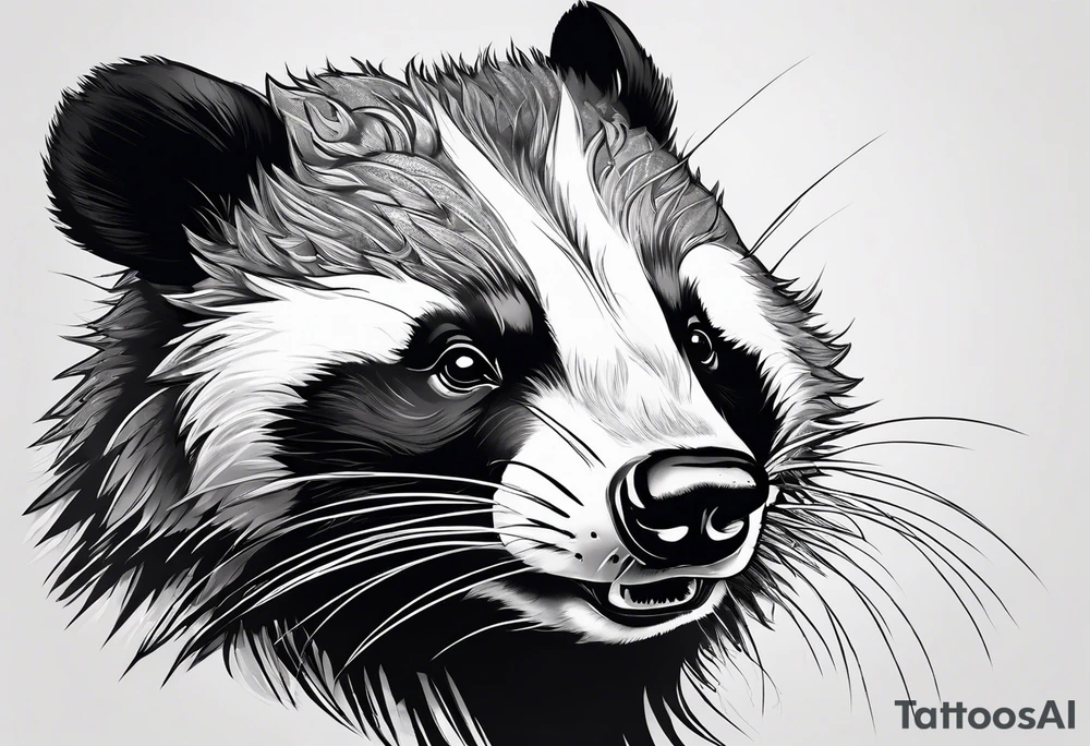 aggressive full and all body and killer face badger/wolverine with cute smile long nails and he attacks like a gladiator tattoo idea