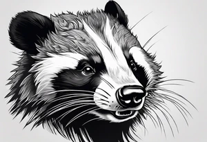 aggressive full and all body and killer face badger/wolverine with cute smile long nails and he attacks like a gladiator tattoo idea