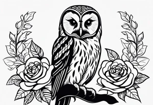 Barred owl with a single rose tattoo idea