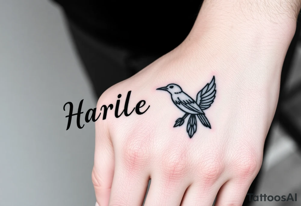a couple names being Harley and Guy bird combined lettering meaning Harley bird tattoo idea