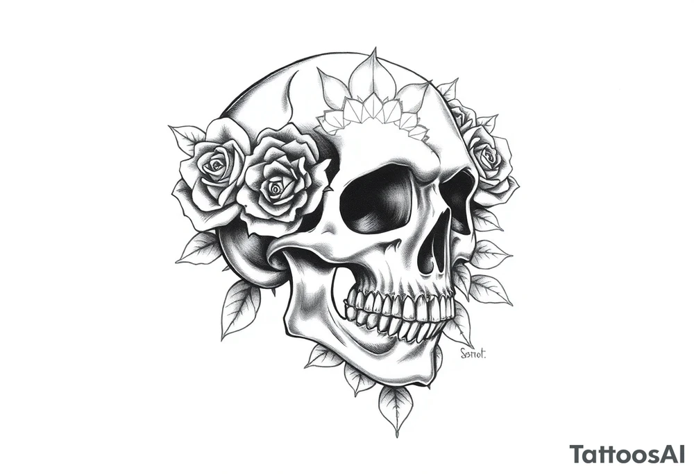 Skull with roses and mandala tattoo idea