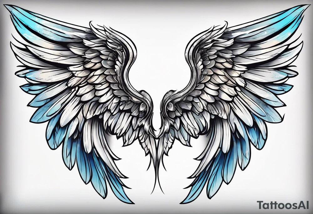 beautiful angel wings. with flilgree in the background tattoo idea