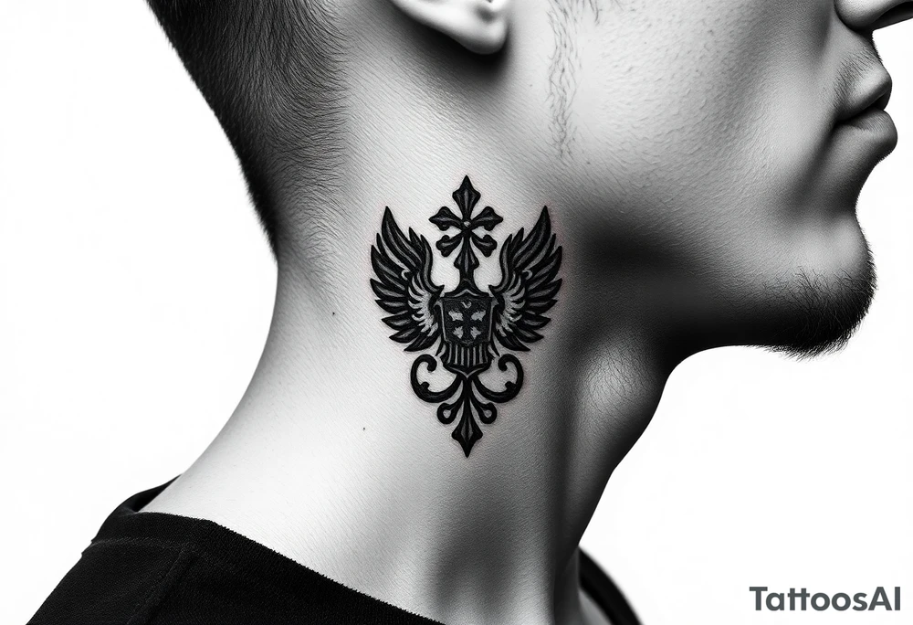Traditional Russian orthodox design on the side of neck tattoo idea