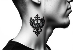 Traditional Russian orthodox design on the side of neck tattoo idea
