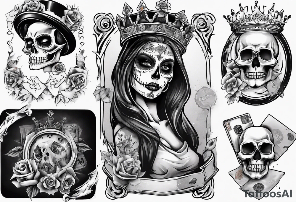 santa la muerta with money and crown
on the card tattoo idea