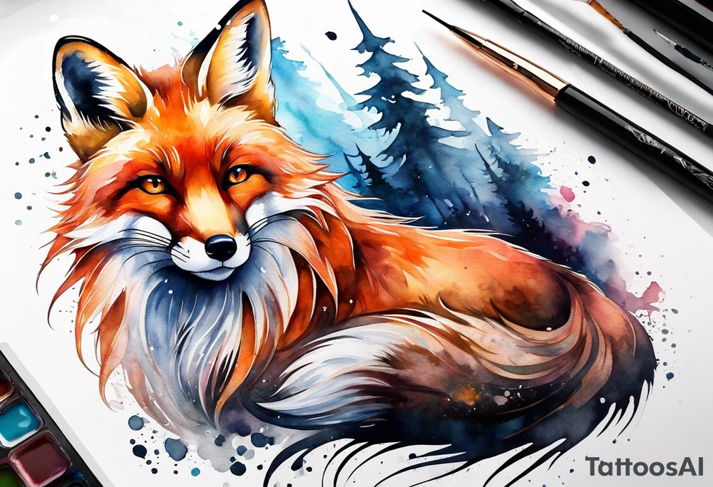 Watercolor fox tattoo idea
