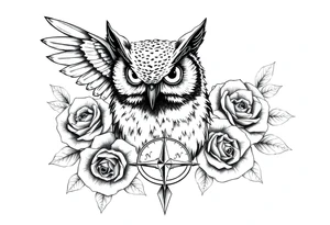 an owl,compass,roses, tattoo idea