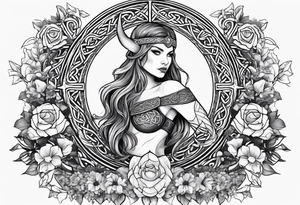 Viking goddess, axes, moonlight, flowers, Celtic, bedroom eyes, circular border, thors hammer tattoo idea