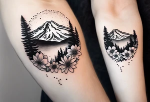 mount rainier with flowers around it tattoo idea