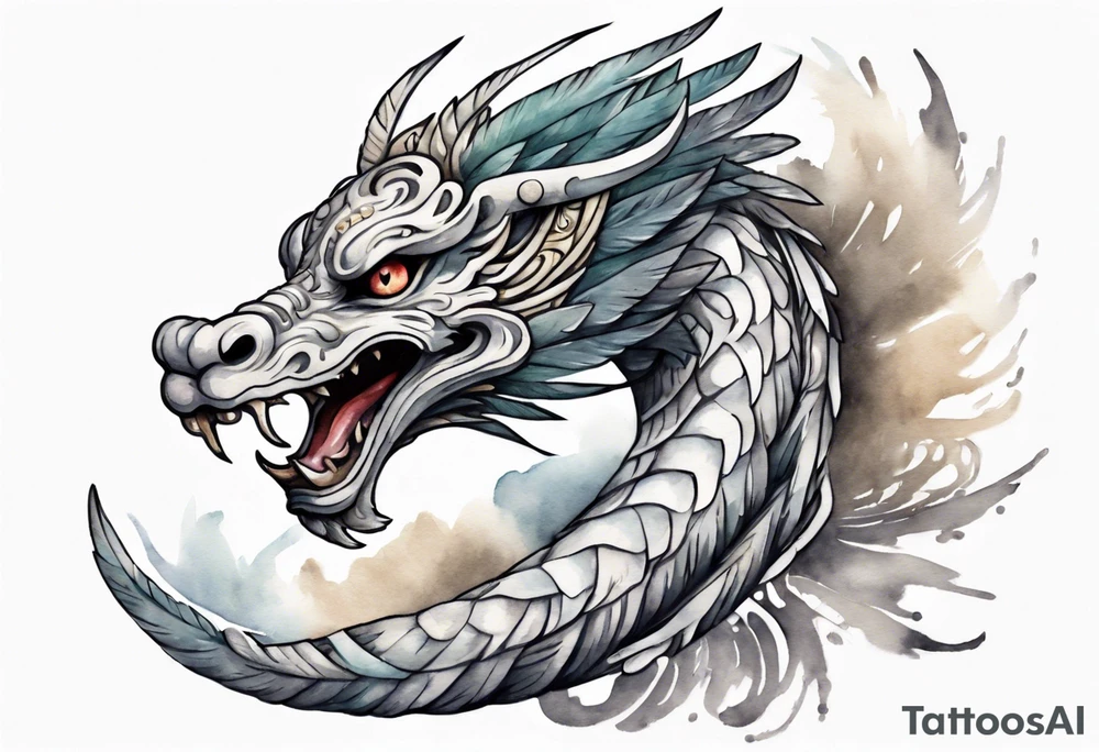 a solitary white feathered serpent wearing a grey crown tattoo idea