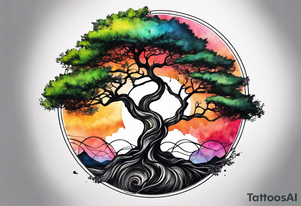Tree with round symbol at the nottom tattoo idea