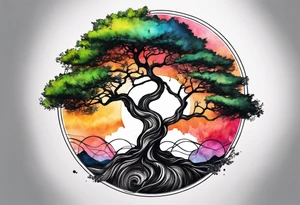 Tree with round symbol at the nottom tattoo idea