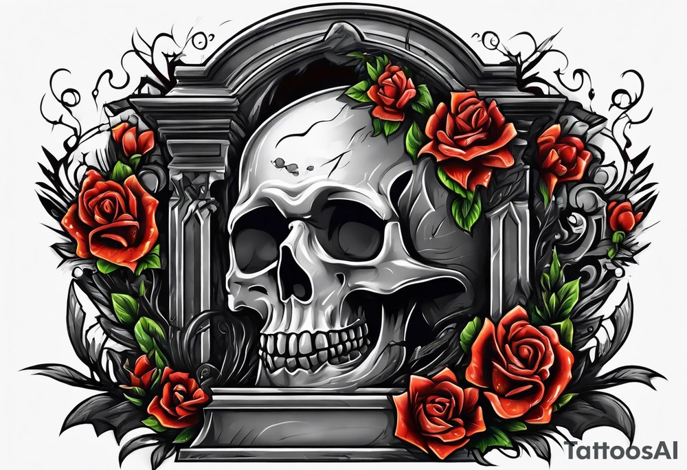 Person emerging from grave. 
MIW Reincarnate written on gravestone tattoo idea