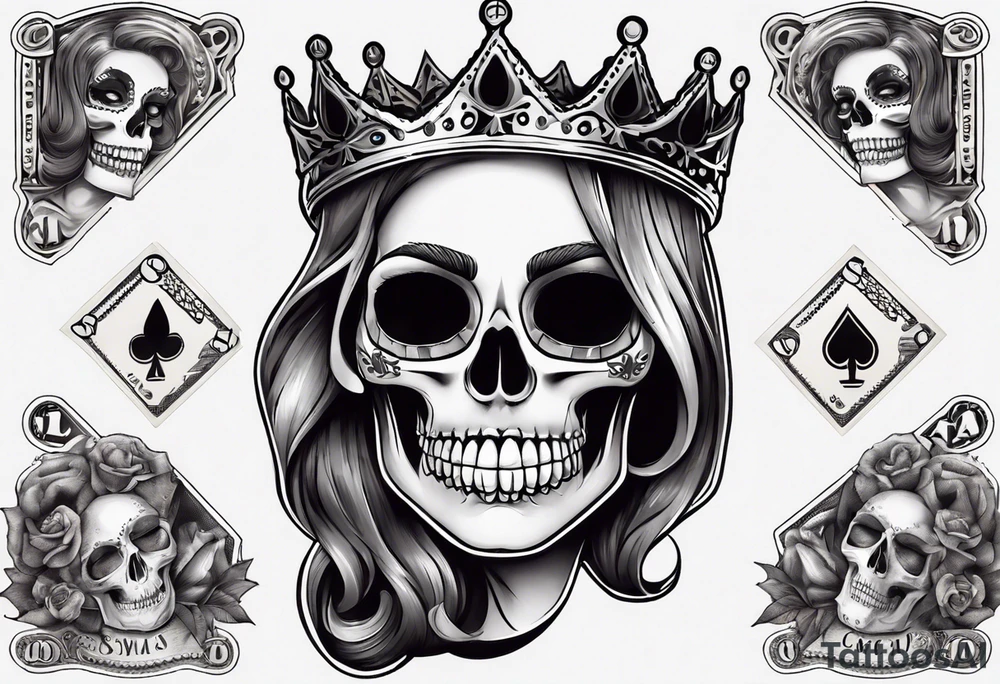 santa la muerta with money and crown
on the card tattoo idea