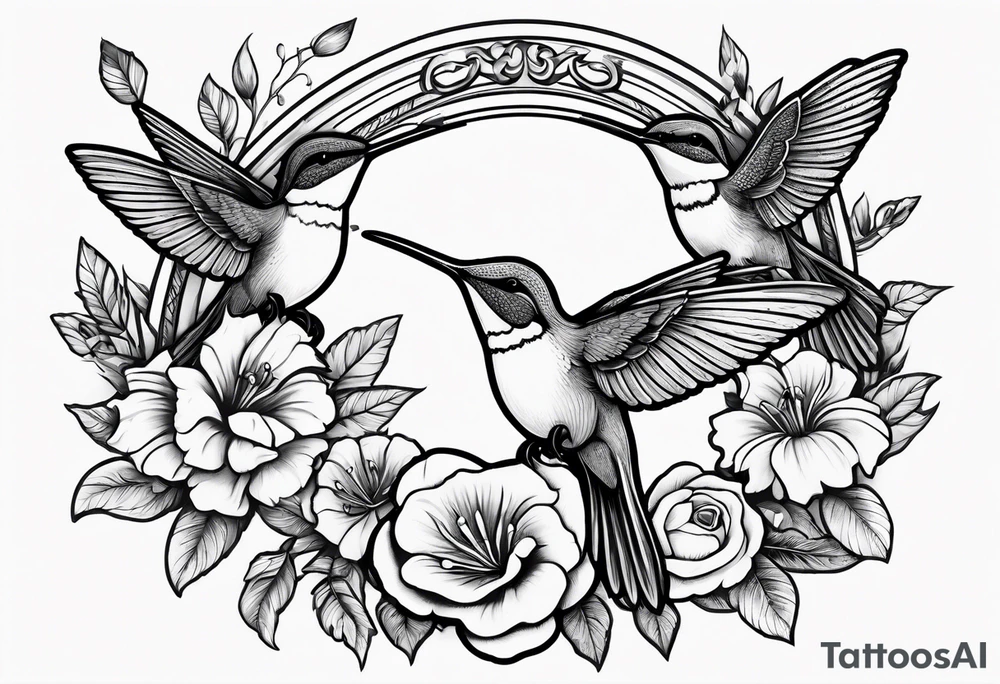 floral wreath with humming birds in the middle tattoo idea