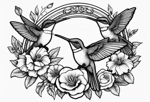 floral wreath with humming birds in the middle tattoo idea