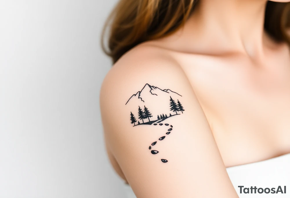 abstract path in the woods with mountains in the background tattoo idea