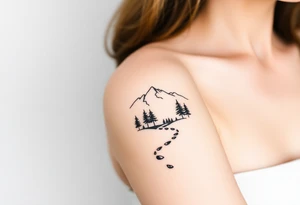 abstract path in the woods with mountains in the background tattoo idea