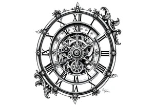 vintage roman numerals within ornate clockwork mechanism tattoo idea