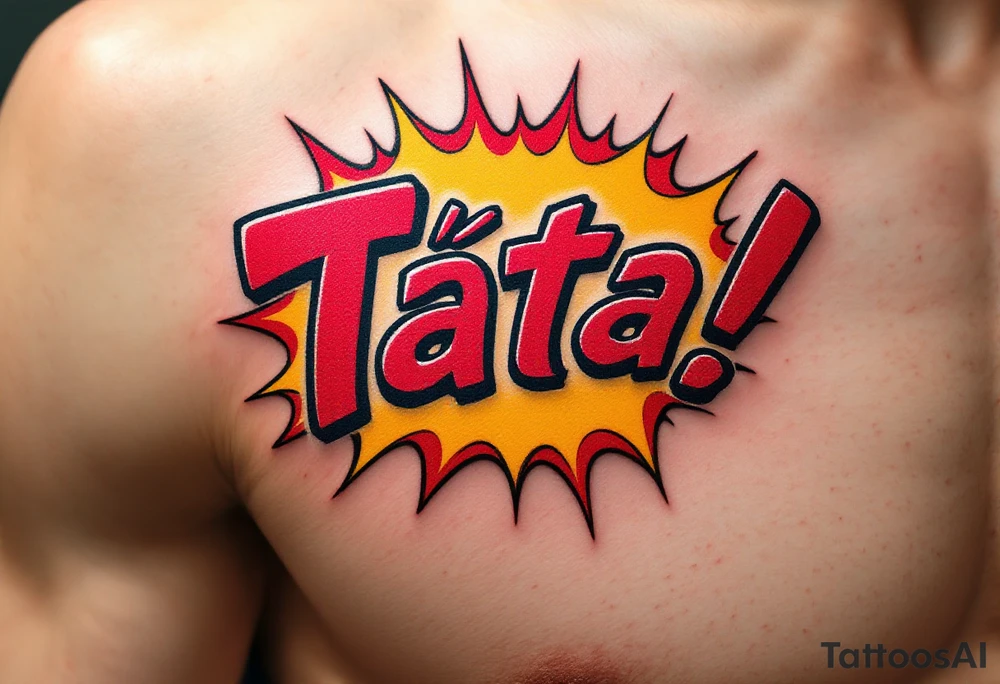 A comic-book style “Táta!” bubble in red and yellow with inside. tattoo idea